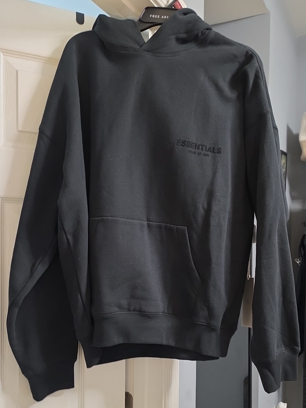 ESSENTIALS Men's Jet Black Pullover Hoodie Sweatshirt